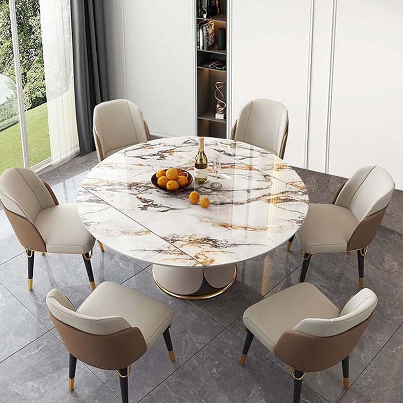 Traditional Luxury Round Dining Table Sintered Stone Table with Pedestal Base
