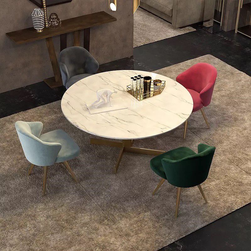 Metal and Stone Table Glam Style Minimalist Round Dining Table for Home Living Room