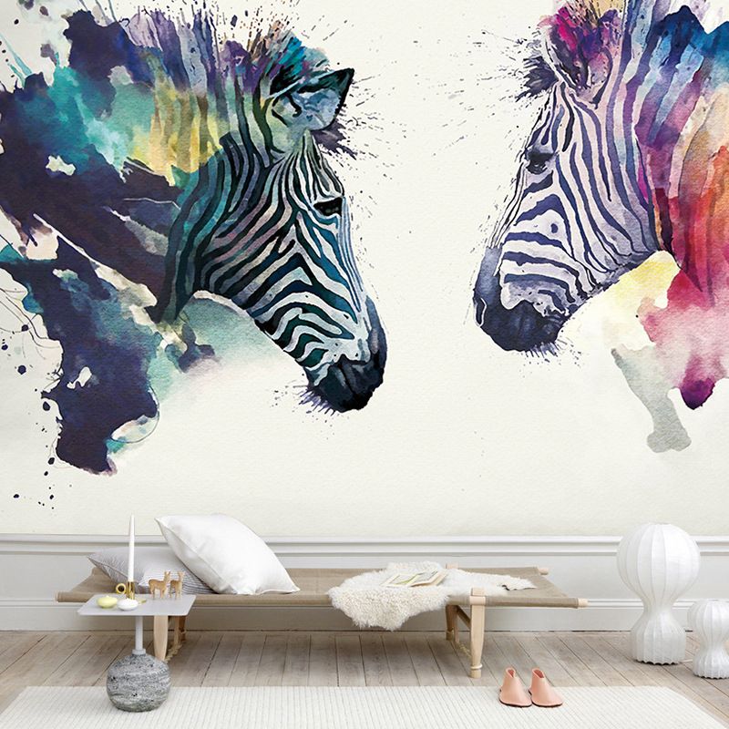 Cool Zebra Mural Wallpaper for Accent Wall, Black and White, Personalized Size Available