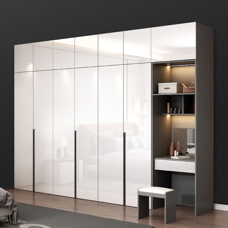 White Mirrored Finish Wardrobe Armoire Engineered Wood Wardrobe Cabinet
