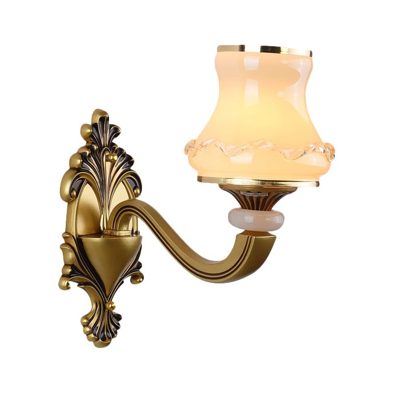 Frosted Glass Urn Shaped Wall Lamp Vintage Style 1/2-Bulb Living Room Wall Mount Lighting in Brass