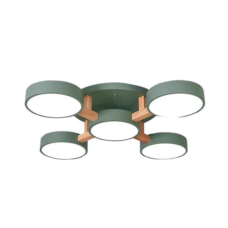 Macaron Tambor Sombra Lámpara Techo Acrílico 3/4/5 Cabezales Verde/Gris/Blanco Led Semi-Luz de techo para dormitorio