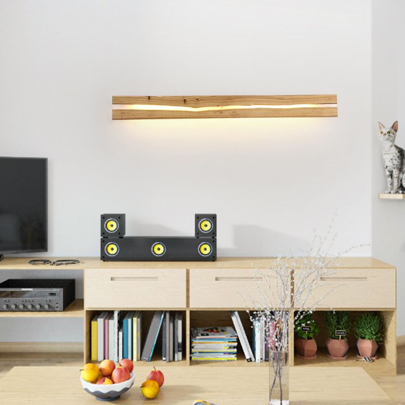 Wooden Bar Shaped Shelf Wall Light Nordic Style LED Wall Sconce for Living Room