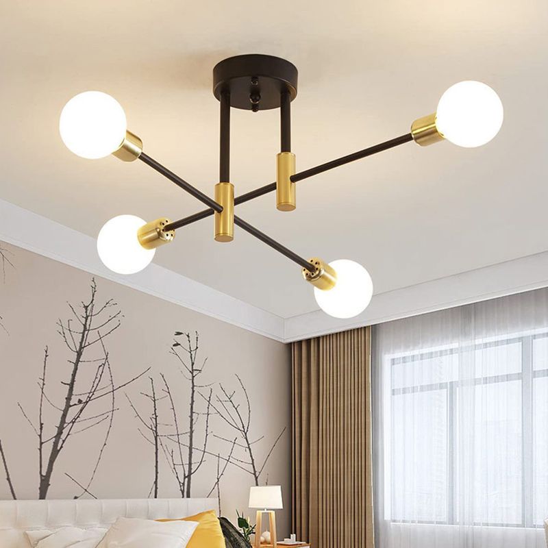 Sphere Ceiling Semi Flush Contemporary 4 / 6 / 8 - Light Semi Flush Mount in Black & Gold