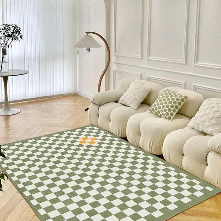 Multicolor Simple Rug Polyester Checkered Print Area Rug Anti-Slip Backing Carpet for Living Room