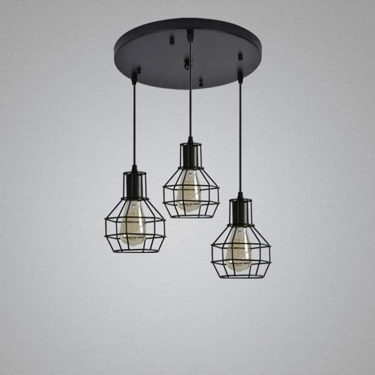 Lámpara colgante de sombra de jaula Luz de resbate de hierro industrial para el comedor