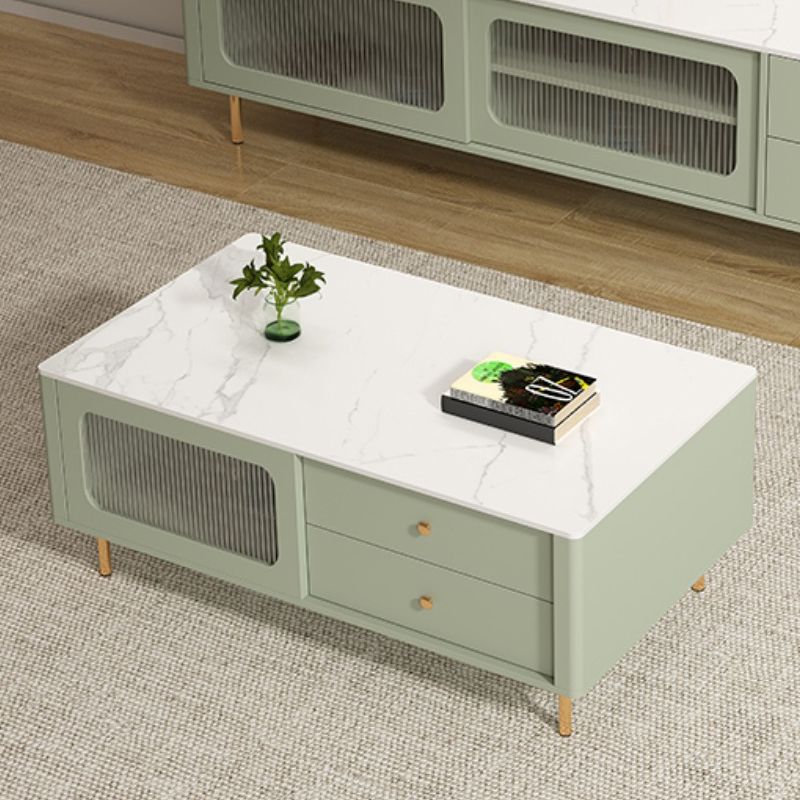 Glam Coffee Table 4 Legs Single Coffee Table with Storage Drawers