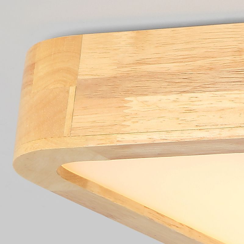 Modern Wood Flush Mount Geometric Shape Ceiling Lamp with Acrylic Shade for Living Room
