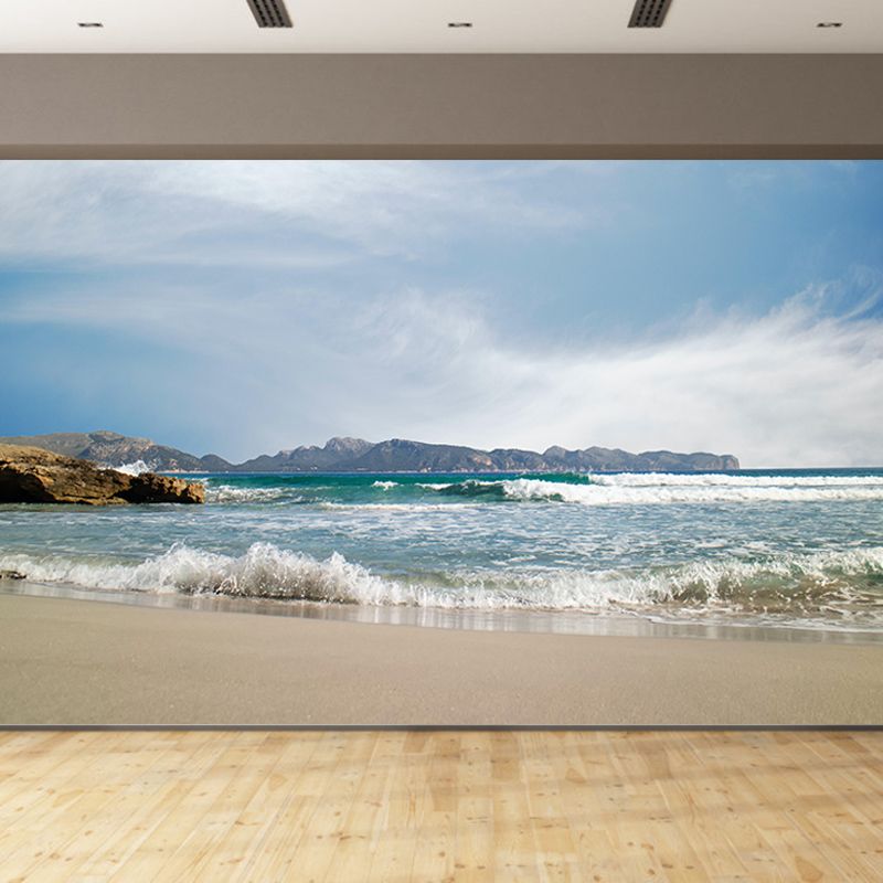 Customized Endless Sea Mural Stain Resistant Soft Color Wall Art for Bathroom