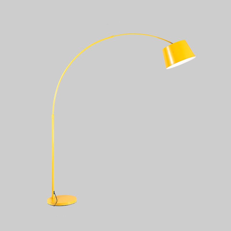 Fishing Rod Floor Reading Light Modern Metal 1-Light Living Room Floor Light with Drum Shade