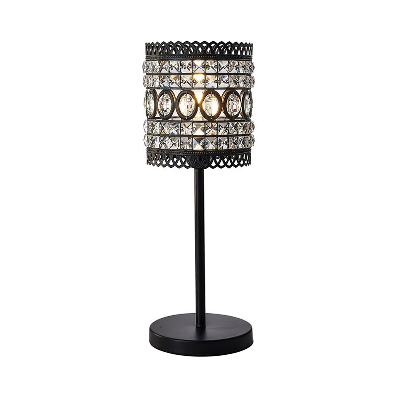 Cilinder Nachttafel Licht Modern Metallic 1-Hoofd bed nachtkastje Lamp met kristallen accent in zwart