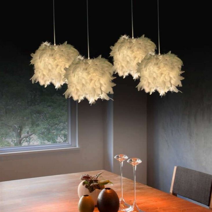 Feather Shaded Suspension Pendant Minimalist 1 Head White Hanging Lamp for Dining Room