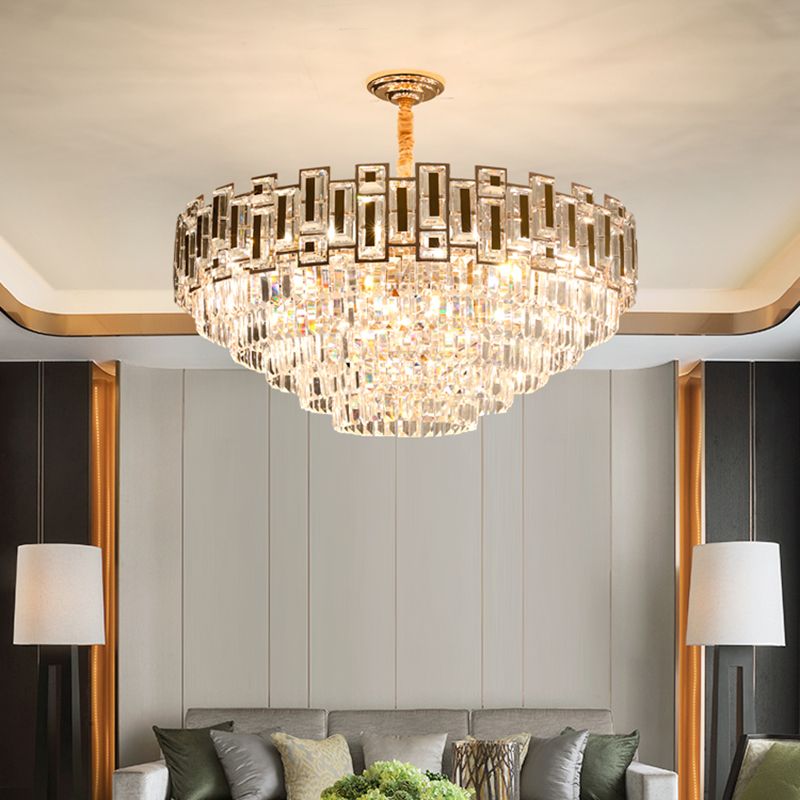 Modern Tiered Tapered Chandelier Clear Crystal Prism Living Room Hanging Ceiling Light
