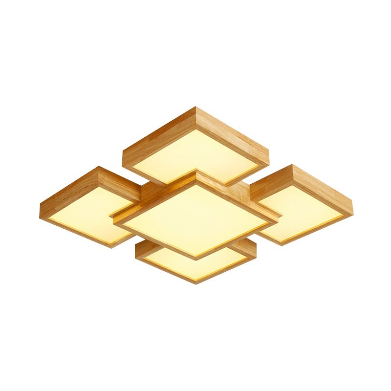 Beige vierkant/rechthoekblokspoellicht modern 22 "/31,5"/42 "brede LED houten plafond gemonteerde lamp