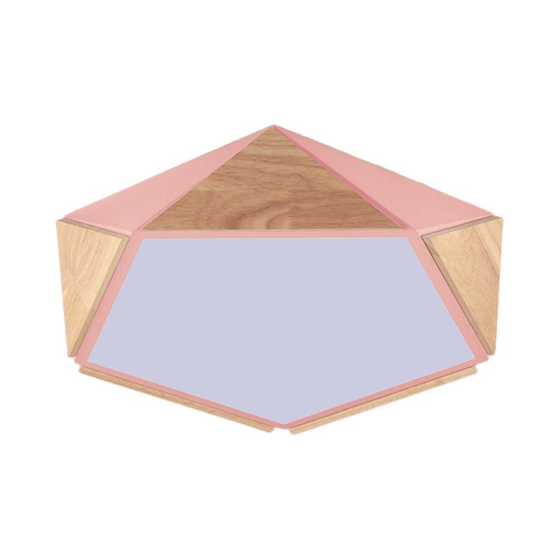 Flat Pentagon Ceiling Mount Light Macaron Stylish Wood LED Flush Light for Kids Bedroom