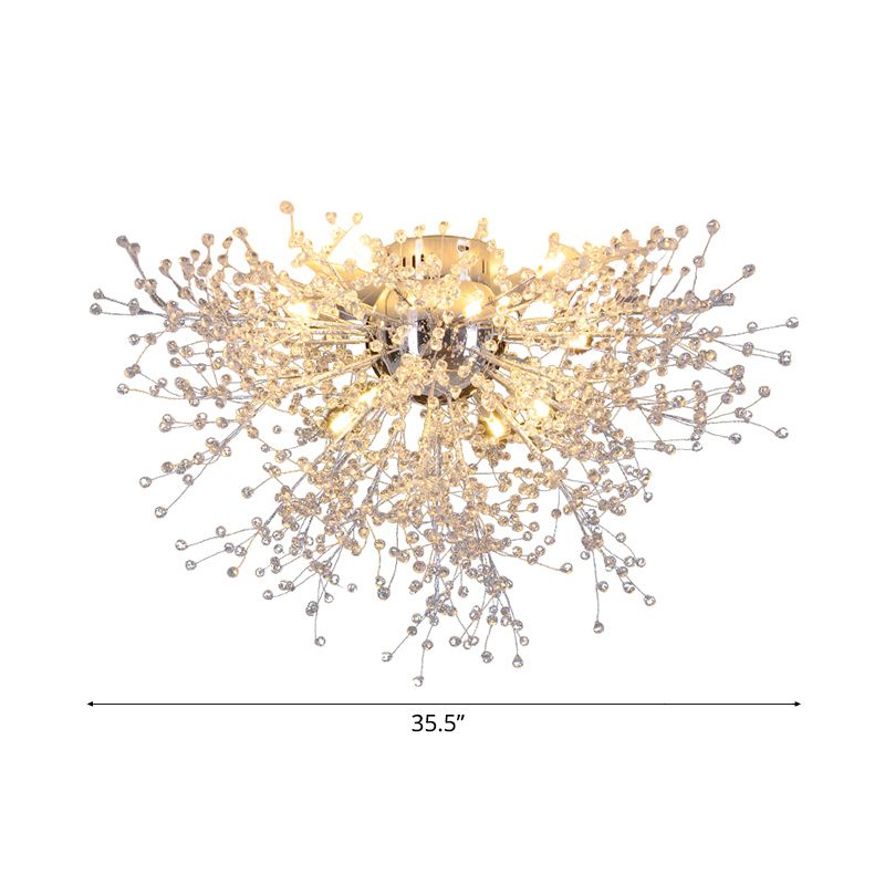 Finition argent feu d'artifice semi-montage éclairage moderne 22 "/23.5" W 8/12/16 lumières plafonnier en métal avec perle de cristal