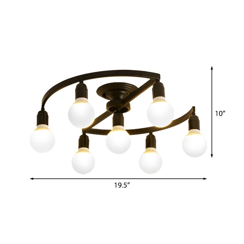 Black Bare Bulb Semi Flush Mount Classic Metal 7/9 Lights Living Room Ceiling Light Fixture