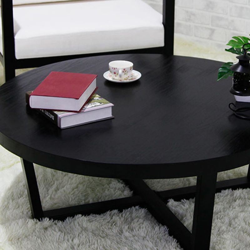 Solid Wood and Metal Coffee Table Home Round Coffee Desk in Black