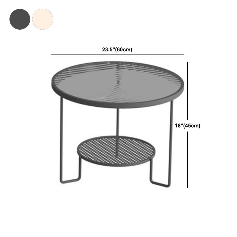 Contemporary Nesting Coffee Table Set with Round Glass Top and Iron Base