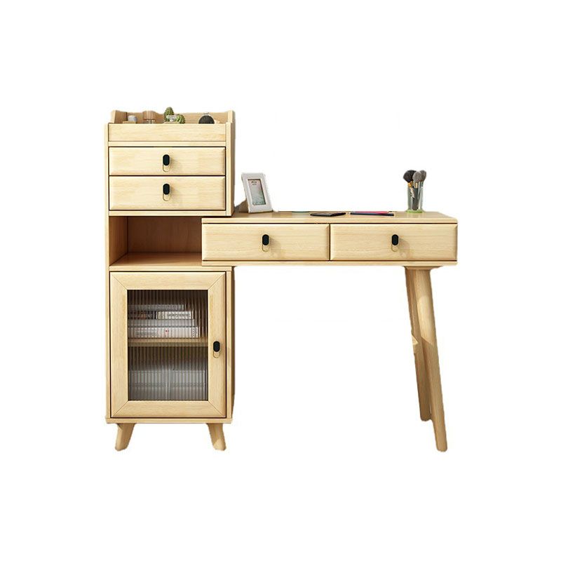 Wood Vanity Set with Stool and Mirror 4 Drawers Dresser Modern Style
