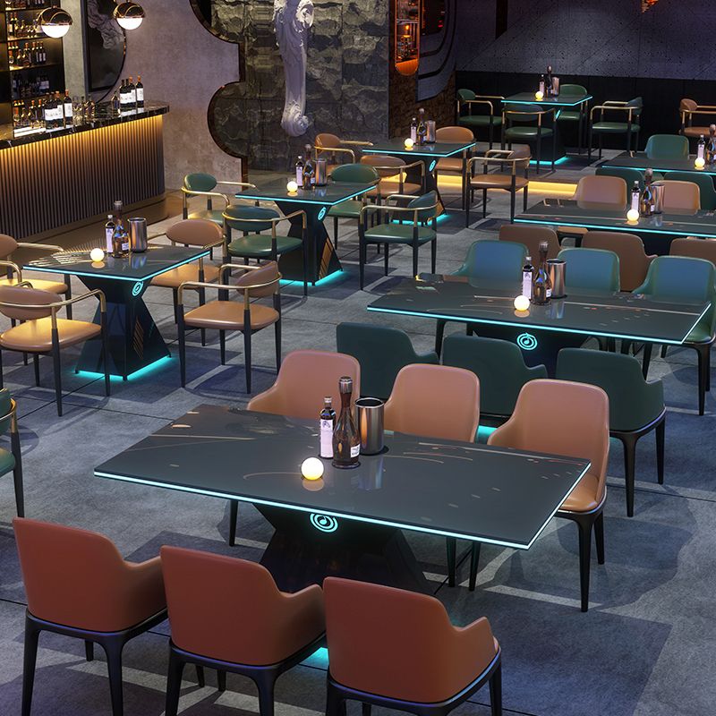 Faux Leather Arm Chairs Upholstered Dining Chairs with Metal Base
