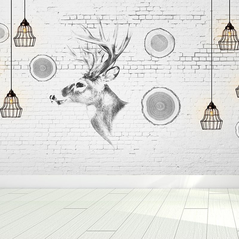 Modern Reindeer Mural Decal Light Color Waterproofing Wall Covering for Bathroom