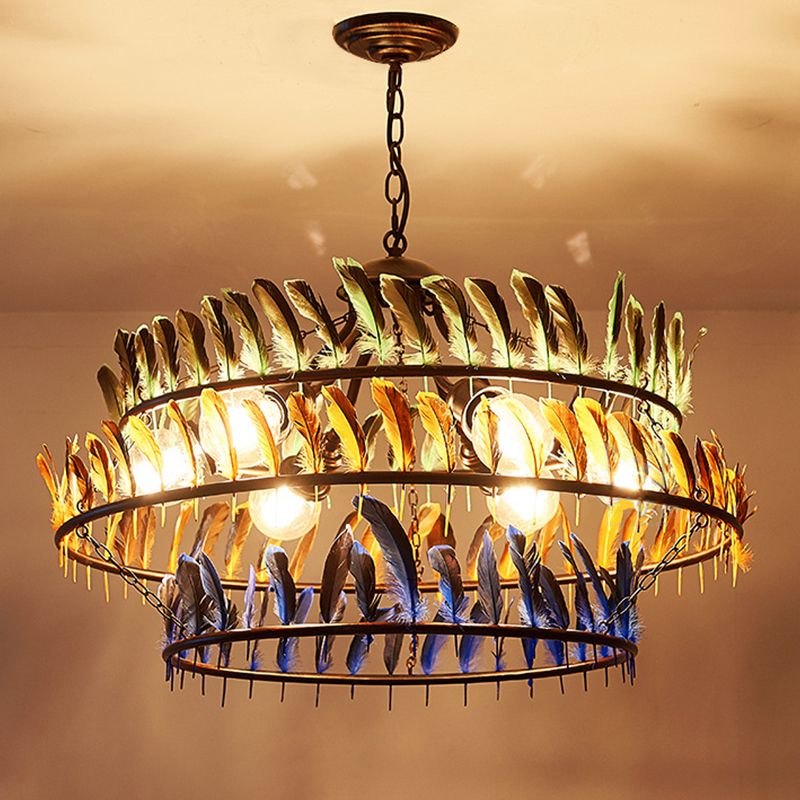 Ring Living Room Pendant Chandelier Traditional Metal 6 Lights Yellow Hanging Light Fixture