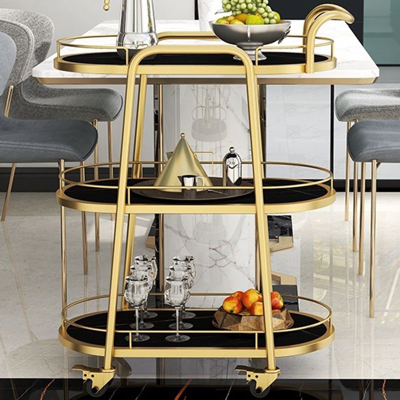 Contemporary Oval Metal Prep Table 26.77"W Rolling Prep Table for Dining Room