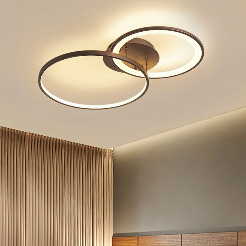 Lámpara de techo empotrada de 2 anillos de acrílico, accesorio de iluminación de montaje empotrado LED marrón modernista