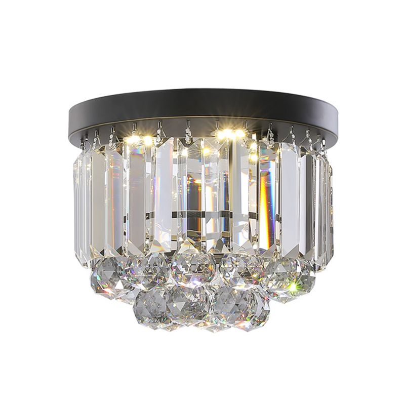 Plafonnier circulaire avec cristal clair/gris fumé, luminaire LED moderne monté au plafond pour couloir