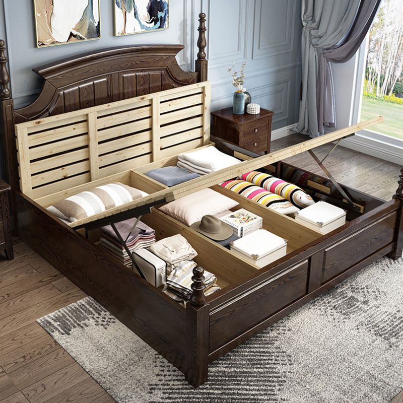 Victorian Ash Four Poster Bed Solid Color Walnut Poster Bed with Headboard