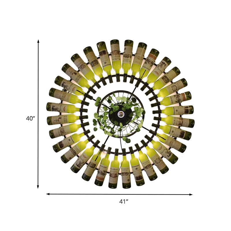 LED Wall Lighting Fixture Industrial Wine Bottle Metal Wall Lamp Sconce in Black with Plant