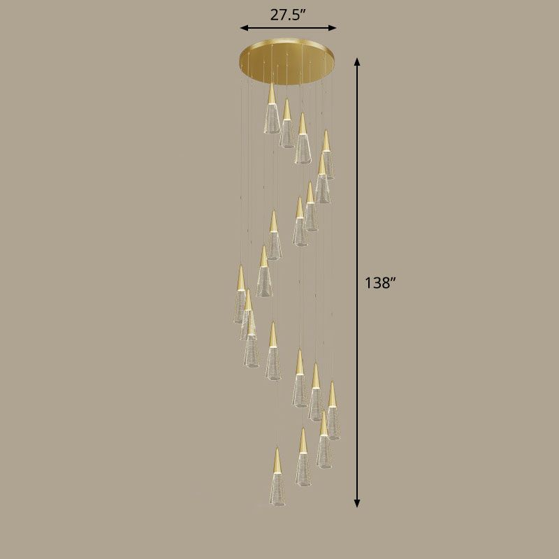 Modern Style Spiral Conical Multi Light Pendant Acrylic Stairwell Hanging Lighting