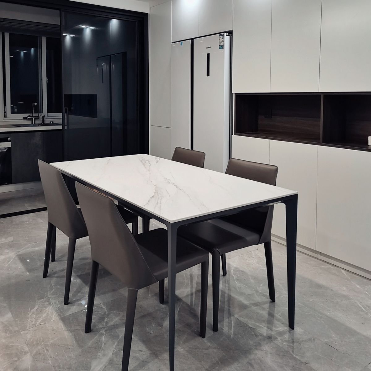 Industrial Sintered Stone Dining Table 4 Legs Solid Aluminum Base Rectangle Table for Home