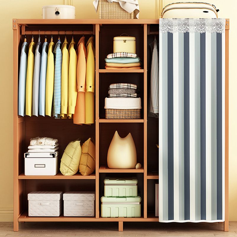 Modern Solid Wood Wardrobe for Home Brown Cabinet with Shelves