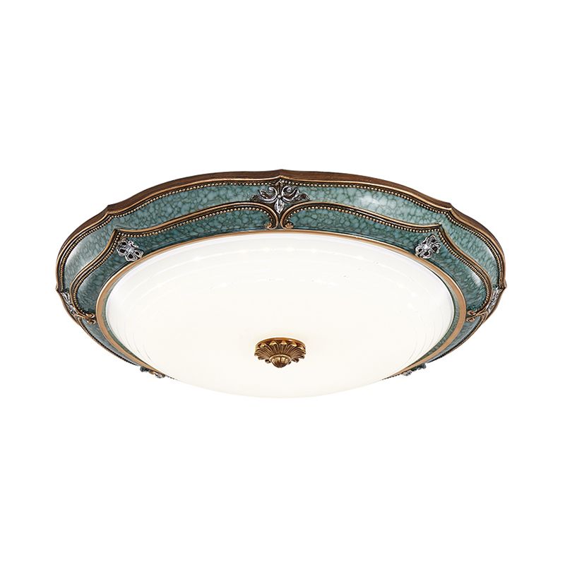 16"/19.5"/13" W LED Flower Flush Mount Lamp Traditional Green Resin Ceiling Mounted Fixture for Living Room in White Light