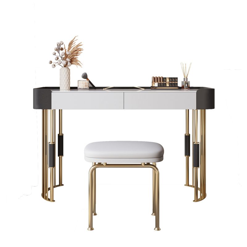 2-piece Vanity Table Set with Padded Stool Stone Top Make-up Vanity