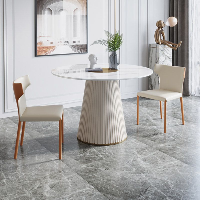 Modern 1/3/4/7 Pieces Round Dining Set Sintered Stone Dining Table with Leather Chairs