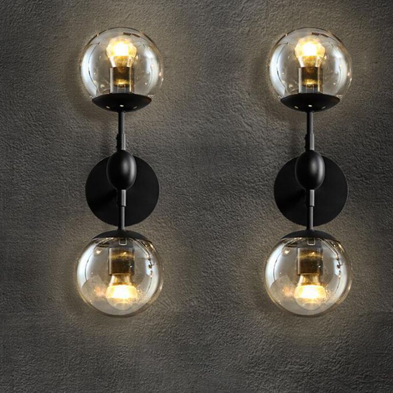 17.7" H Contemporary Simplicity Sconce Light Dual Transparent Glass Globe Design Coffee Shop Wall Mount Light