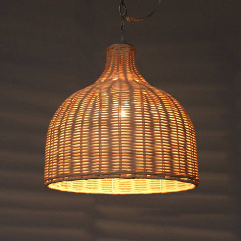 Asia Hanging Ceiling Light Rattan 1-Light Linear Ceiling Pendant Light
