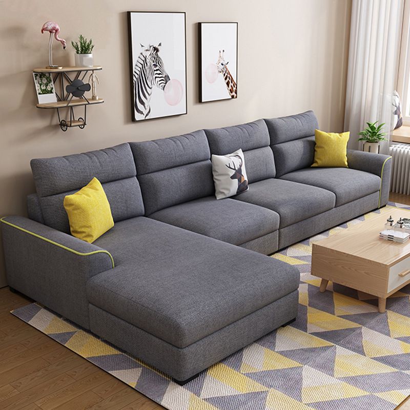 Modern 3-seater Fabric/Faux Leather Sectional Flared Arm Sofa & Chaise