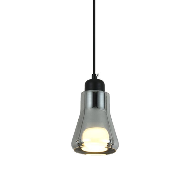 Industrial Cone/Saucer Hanging Lamp 1 Light Smoke Gray Glass Pendant Lighting Fixture for Bedroom