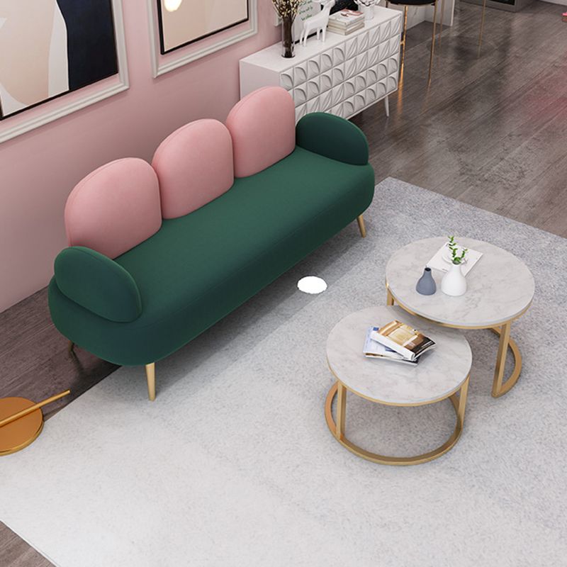 Contemporary Velvet Standard Seating Camel Back Rolled Arm Sofa