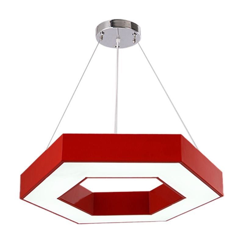 Acrylic Hexagon Ring Down Lighting Simple LED Chandelier Lighting in Red/Yellow/Blue for Kindergarten