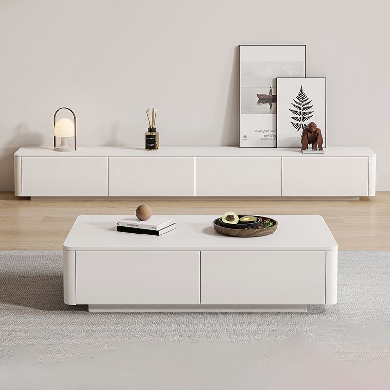 Block Coffee Cocktail Table with 4 Storage Drawers Wood Top Modern
