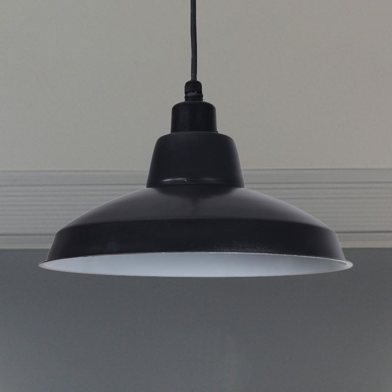 Polished Black/White Bowl Pendant Light Retro Stylish Metallic 1 Head Indoor Ceiling Fixture with Hanging Cord