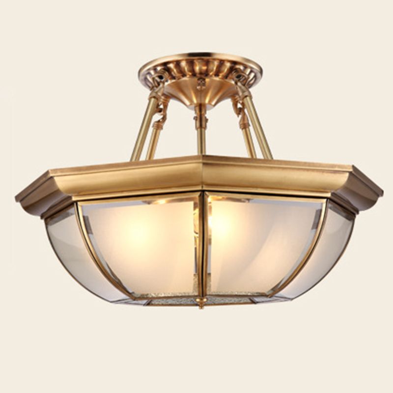 Minimalist Bowl-Shaped Close to Ceiling Lighting Glass Ceiling Mounted Light in Brass