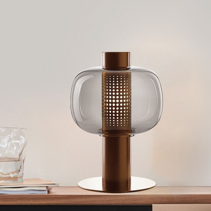 Schwarz/braun hohlrohr Tischlampe moderne LED -Metallic Desk Licht mit Fischtank klar/Cognac -Glasschatten