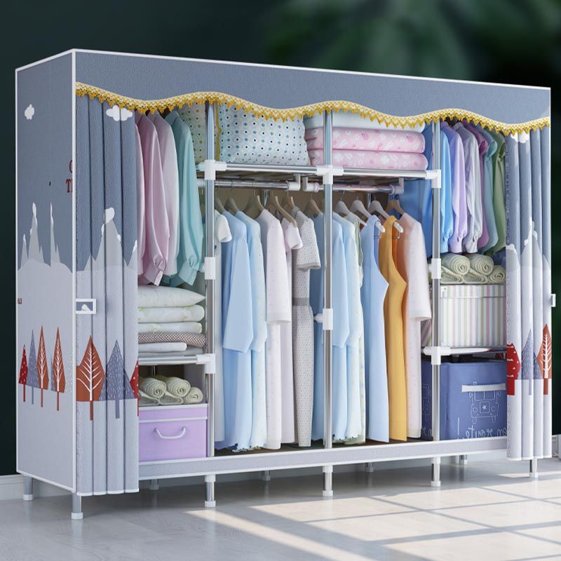 Contemporary Style Wardrobe Metal Clothes Rail Included Wardrobe Closet
