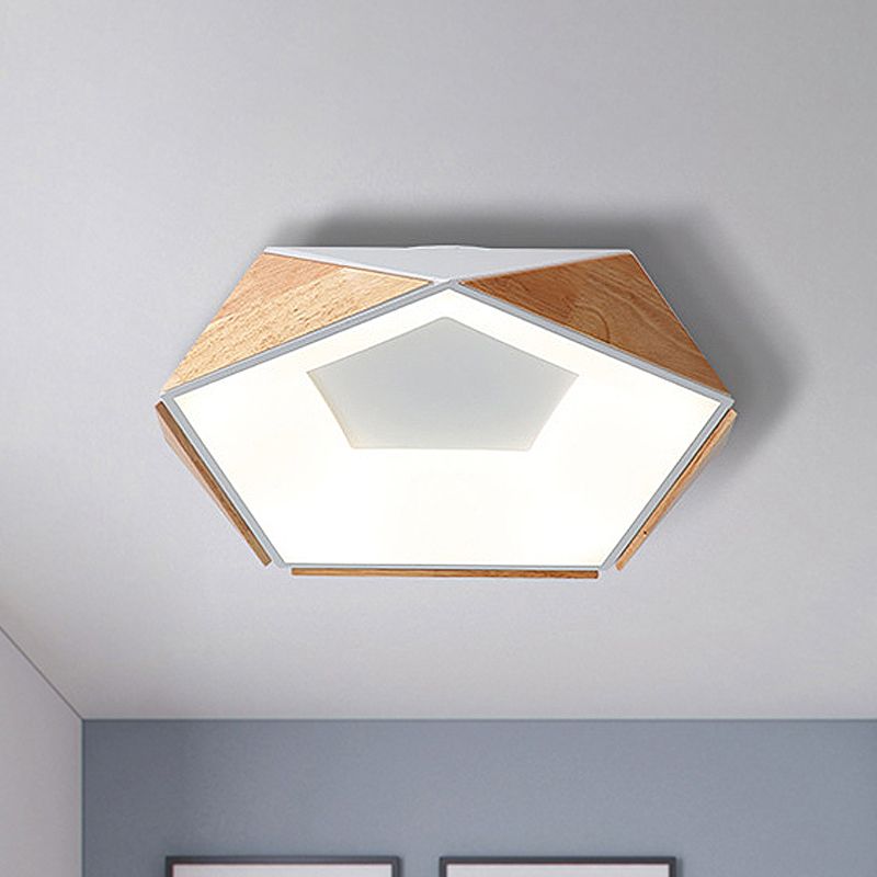 Kit lampada da soffitto a LED Pentagono da 18"/21,5" W Stile nordico Legno naturale Grigio/Bianco/Rosa Montaggio ad incasso in luce calda/bianca